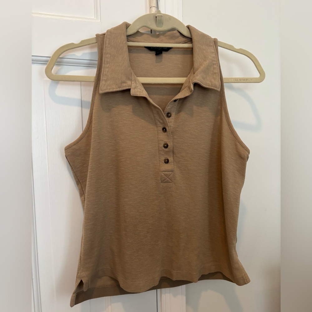 Banana Republic Beige Sleeveless Polo Top XS Ribbed Knit Button Front Summer - Picture 5 of 11